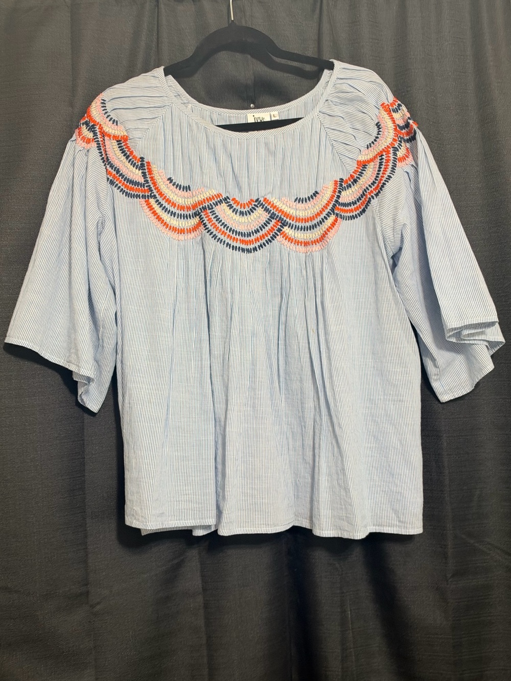 Ivy Jane Light Blue Embroidered Peasant Top